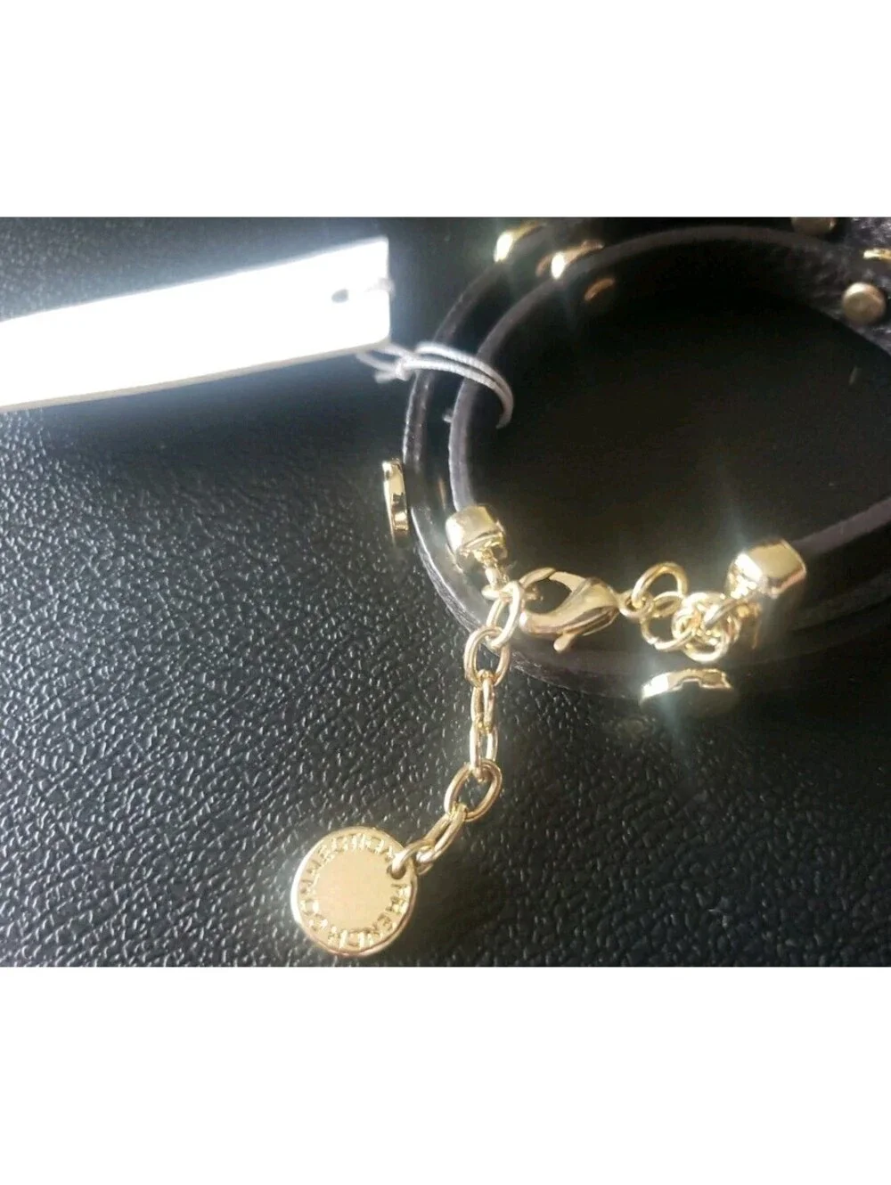 French Connection Faux Leather double Wrap Bracelet Brown Gold Tone NWT